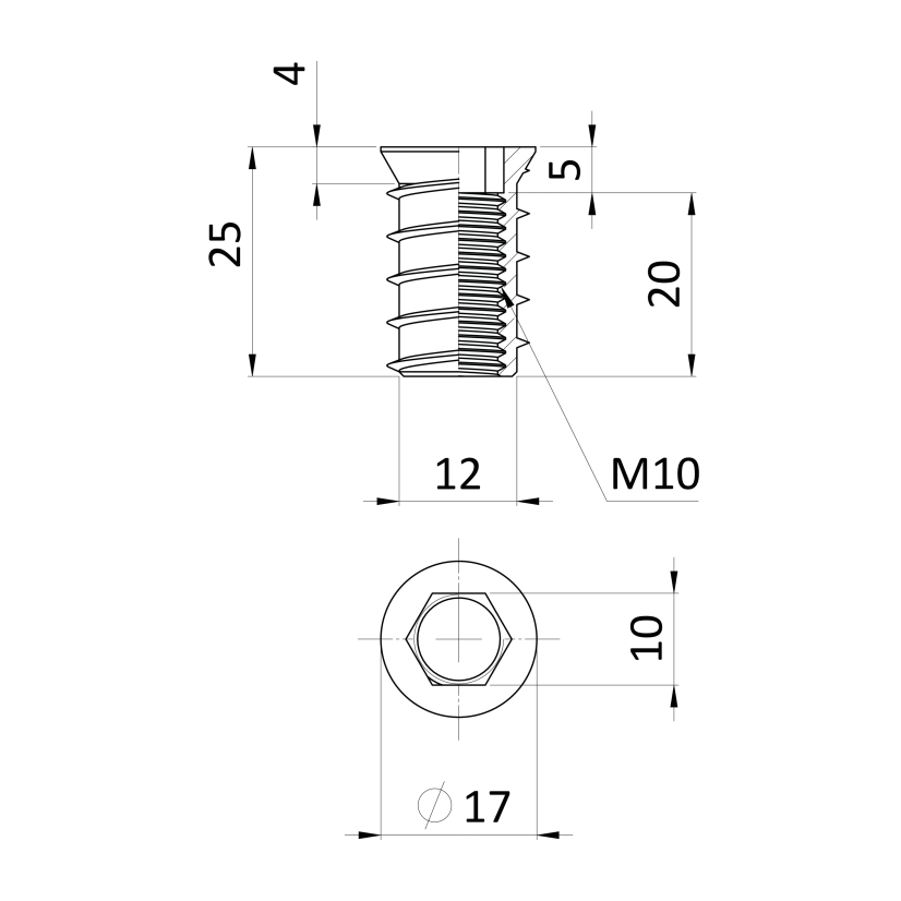 Nastaviteľná nožička M10 so závrtnou maticou do dreva